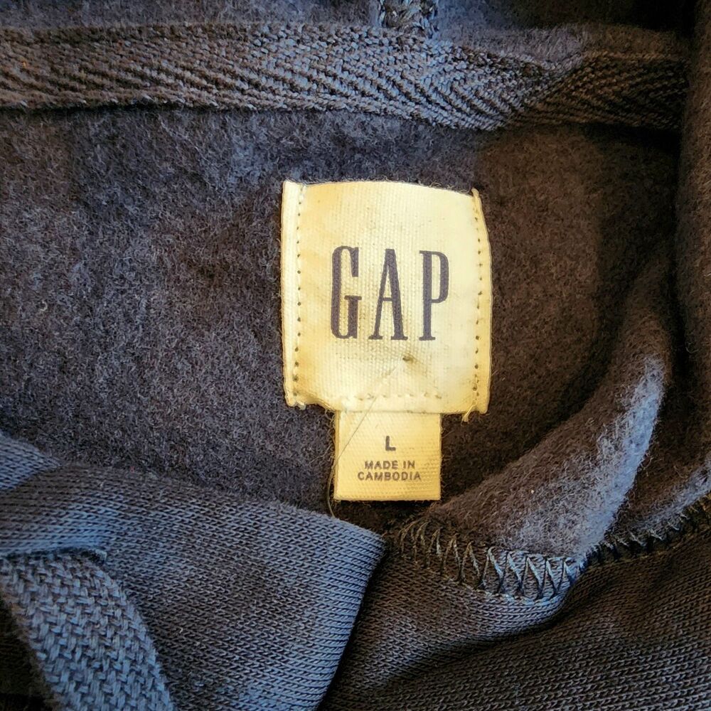 Gap NWT Logo Hoodie Men’s Large Navy Pullover Sweatshirt Fleece Relaxed Fit - Picture 4 of 8
